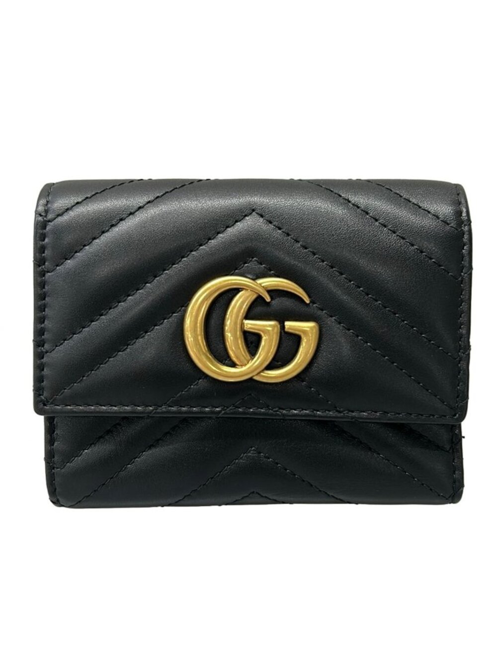 Gucci Trifold Wallet GG Marmont Black Quilted Leather